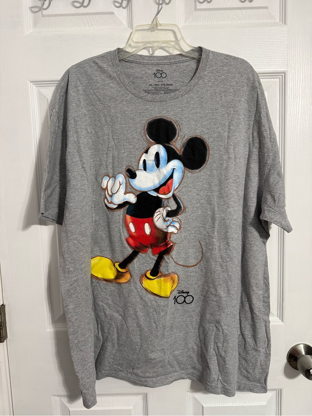 Disney Gray Mickey Mouse Graphic Tee with Red & Yellow Accents